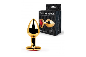 Золотистая анальная пробка с красным кристаллом - 9 см.