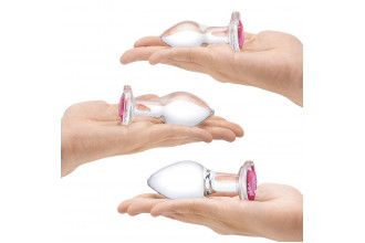 Набор из 3 стеклянных анальных пробок Heart Jewel Plug Set