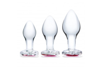 Набор из 3 стеклянных анальных пробок Heart Jewel Plug Set