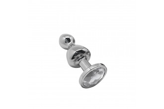 Серебристая анальная пробка Lollypop Double Ball S - 8,5 см.