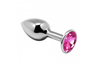 Серебристая анальная втулка Mini Metal Butt Plug Size M с розовым кристаллом