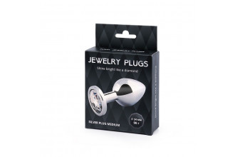 Анальная пробка SILVER PLUG MEDIUM с прозрачным кристаллом - 8,2 см.