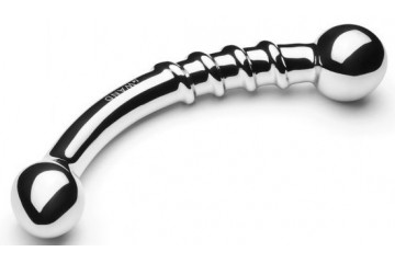 Серебристый изогнутый фаллоимитатор со спиралью Bow - 17,8 см.