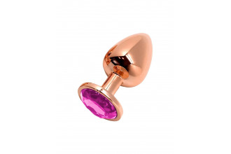 Золотистая анальная втулка Wooomy Tralalo M с розовым кристаллом - 8 см.