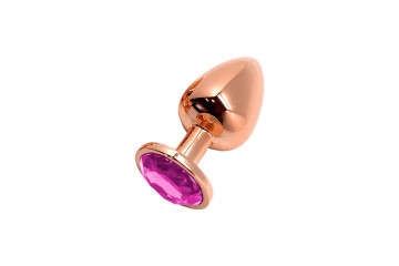 Золотистая анальная втулка Wooomy Tralalo M с розовым кристаллом - 8 см.