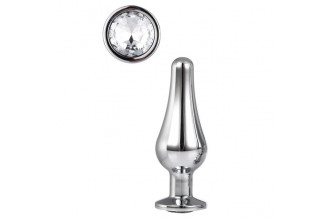 Серебристая анальная пробка с кристаллом Silver Pleasure Plug S - 9 см.