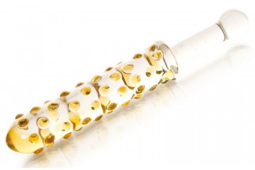 Стеклянный анальный фаллос с выпуклыми точками - 24 см.