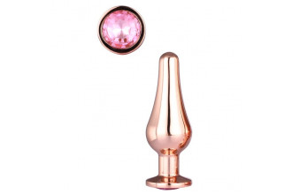 Золотистая анальная пробка с кристаллом Rose Gold Pleasure Plug S - 9 см.