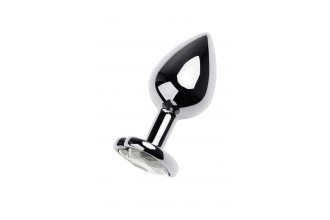 Серебристая анальная пробка с прозрачным кристаллом-сердцем - 8 см.