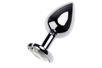 Серебристая анальная пробка с прозрачным кристаллом-сердцем - 8 см.