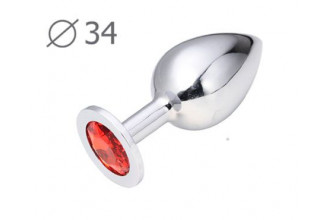 Коническая серебристая анальная втулка с красным кристаллом - 8,2 см.