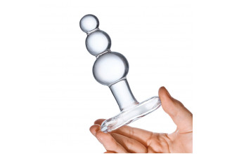 Прозрачная анальная пробка-елочка с 3 шариками Butt Plug with Tapere Base - 11 см.