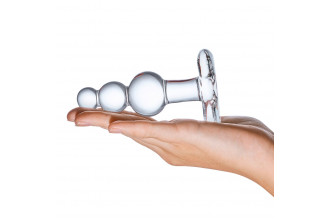 Прозрачная анальная пробка-елочка с 3 шариками Butt Plug with Tapere Base - 11 см.