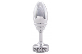 Серебристая анальная втулка Doxy Ribbed Butt Plug - 10,5 см.