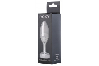 Серебристая анальная втулка Doxy Ribbed Butt Plug - 10,5 см.