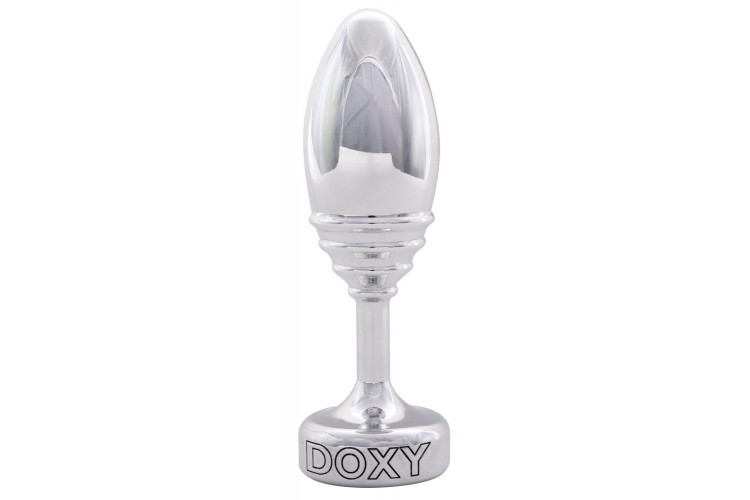Серебристая анальная втулка Doxy Ribbed Butt Plug - 10,5 см.