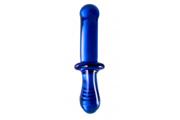 Синий двусторонний стеклянный фаллоимитатор Double Crystal - 19,5 см.