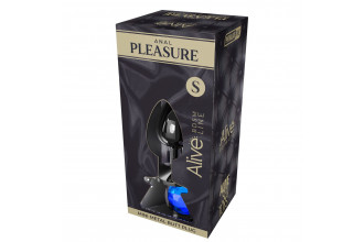 Серебристая анальная втулка с синим кристаллом Mini Metal Butt Plug Size S - 7 см.