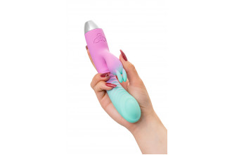 Мятно-розовый вибратор для точки G с клиторальным отростком Orchid - 21 см.