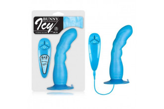 Голубой вибратор для G-точки BUNNY ICY - 18 см.