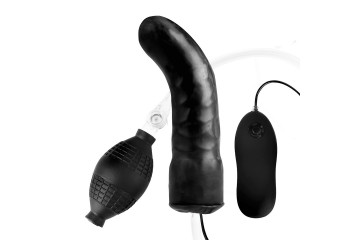 Чёрный изогнутый фаллос с вибрацией и расширением - 16 см.