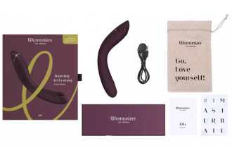 Сливовый стимулятор G-точки Womanizer OG c технологией Pleasure Air и вибрацией - 17,7 см.