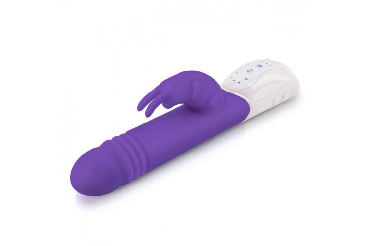 Фиолетовый пульсирующий вибромассажер G-Spot Thrusting Rabbit - 24 см.