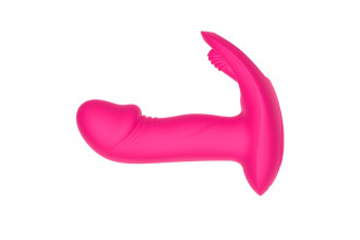 Розовый вагинально-клиторальный вибратор c функцией фингеринга
