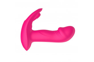 Розовый вагинально-клиторальный вибратор c функцией фингеринга