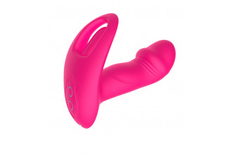 Розовый вагинально-клиторальный вибратор c функцией фингеринга