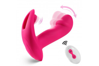 Розовый вагинально-клиторальный вибратор c функцией фингеринга