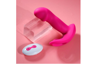 Розовый вагинально-клиторальный вибратор c функцией фингеринга