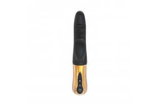 Черный вибратор с возвратно-поступательными движениями Big Thrust Rabbit - 23 см.