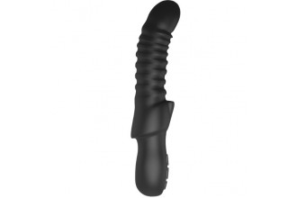 Черный изогнутый вибратор с ребрышками Typhon - 23 см.
