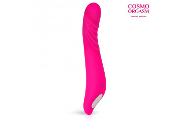 Розовый изогнутый вибромассажёр из силикона для G-стимуляции - 21,3 см.