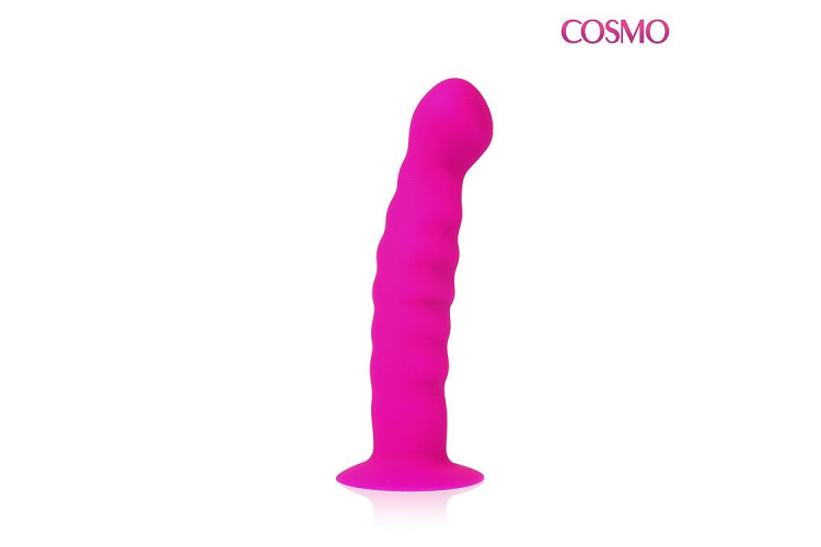 Розовый фаллоимитатор с ребристой поверхностью Cosmo - 14 см.