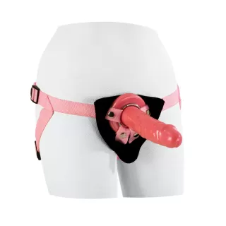 Женский страпон Shane s World Pink Harness with Stud - 19 см розовый с черным 