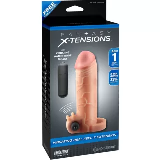 Телесная вибронасадка с кольцом  Vibrating Real Feel 1 Extension - 14 см телесный 