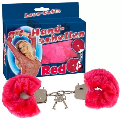 Малиновые меховые наручники Love Cuffs Red малиновый 