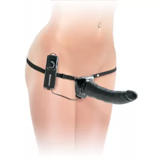 Черный страпон с вагинальной пробкой Deluxe Vibrating Penetrix Strap-On - 19 см черный 