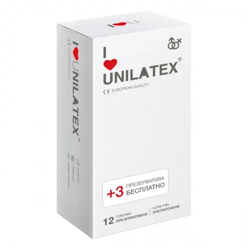 Ультратонкие презервативы Unilatex Ultra Thin - 12 шт. + 3 шт. в подарок  