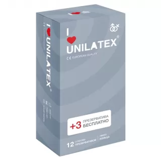 Презервативы с рёбрами Unilatex Ribbed - 12 шт. + 3 шт. в подарок  