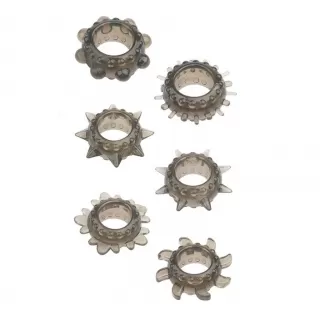 Набор из 6 дымчатых эрекционных колец MENZSTUFF 6PC STRECHEABLE RING SET дымчатый 