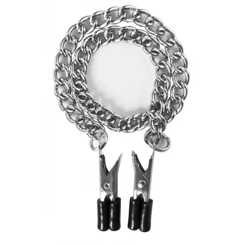 Прищепки для сосков Block Busters Nipple Clamps с цепью серебро 