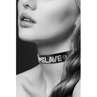 Чокер с надписью COLLIER STRASS SLAVE CUIR BOVIN черный 