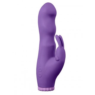 Фиолетовый вибратор с клиторальным стимулятором PURRFECT SILICONE DELUXE RABBIT 100FNCT - 20 см фиолетовый 