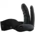 Полый страпон с двумя отростками и вибрацией Unisex Vibrating Hollow Strap-On Double Penetrating Dildo - 17,8 см черный 