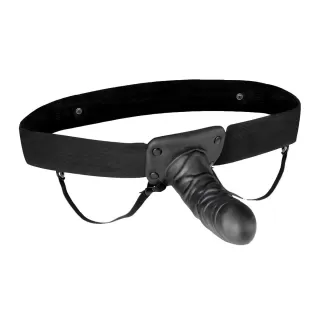 Чёрный полый страпон с вибрацией Unisex Vibrating Hollow Strap-On - 14 см черный 