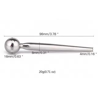 Гладкий металлический уретральный плаг с шариком - 9,6 см серебристый 