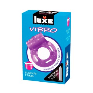 Фиолетовое эрекционное виброкольцо Luxe VIBRO  Бешеная гейша  + презерватив фиолетовый 